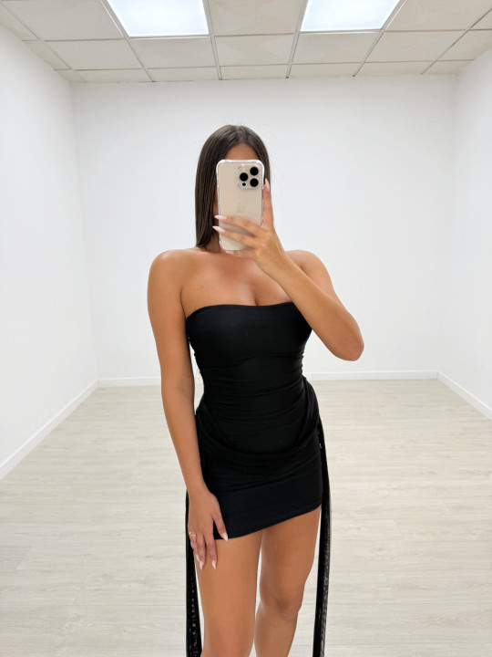 VESTIDO MINI TUL LAZADAS NEGRO VESTIDO MINI TUL LAZADAS NEGRO